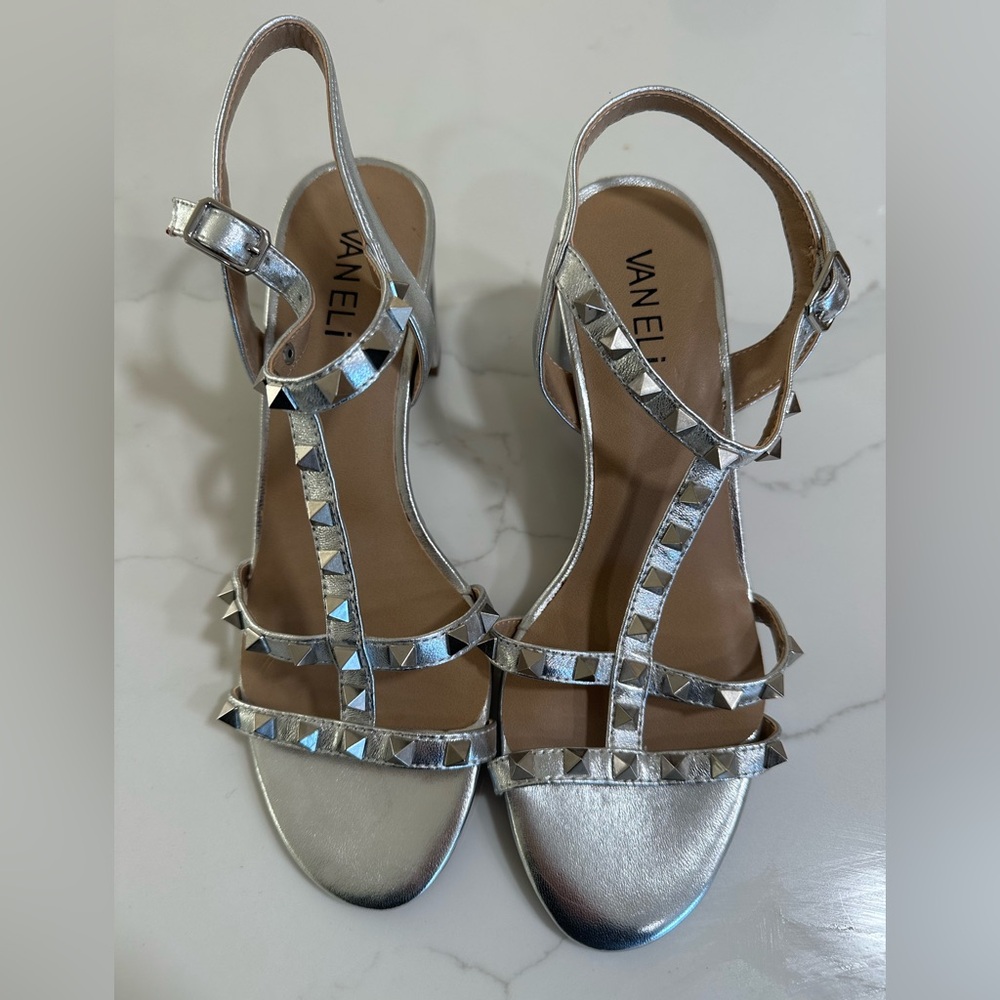 Vaneli Metallic Silver Studded Sandals